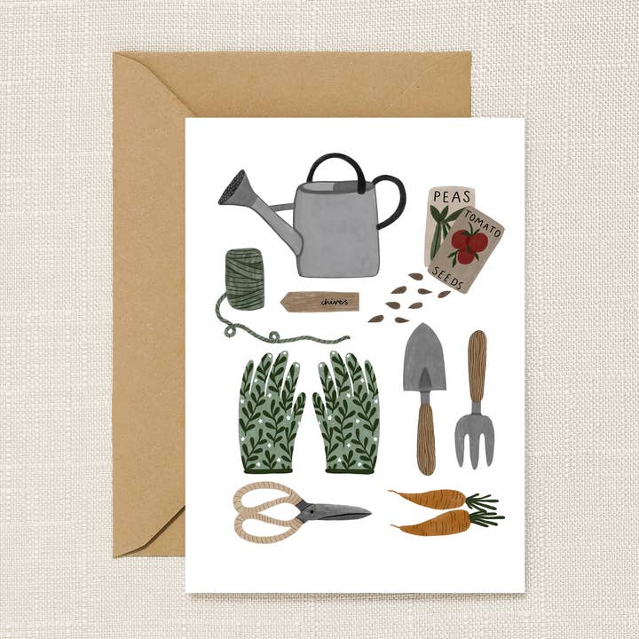 Carte de voeux Gardening Essentials pour la vente par HeatherLucyJ Design