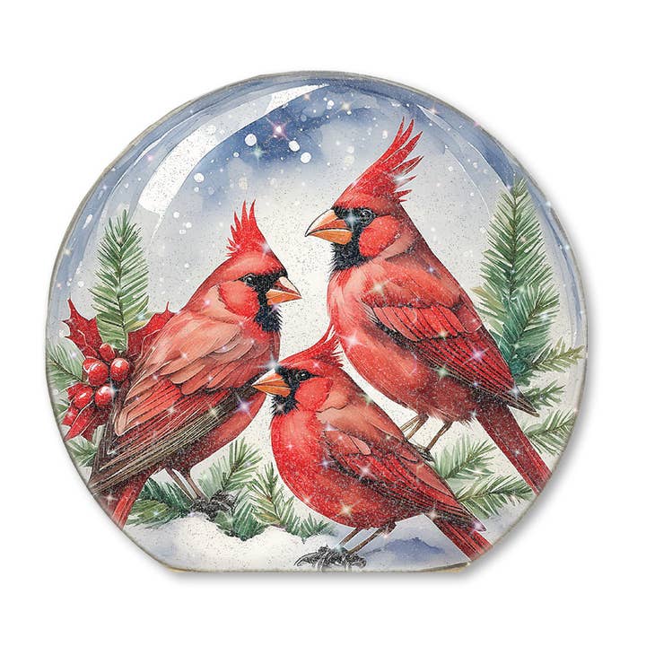SNOWGLOBE SITTER CARDINALS (MET GLITTER) voor wholesale door Jarmz Designs
