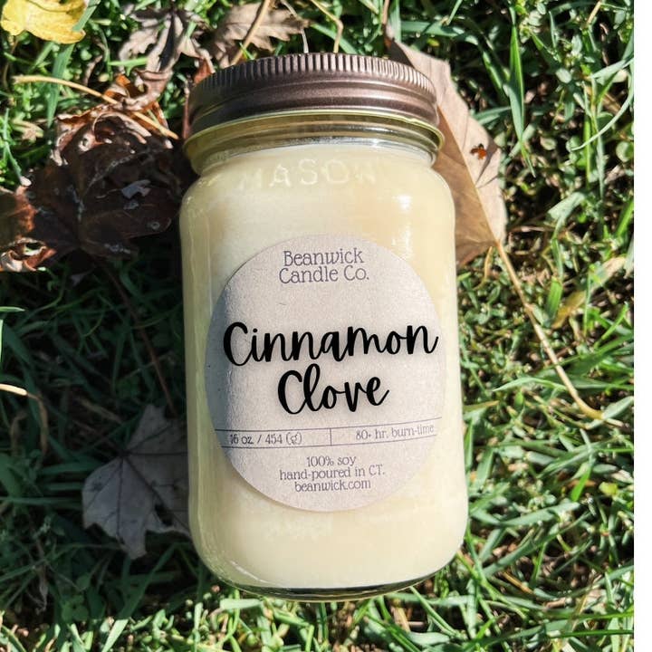 CINNAMON CLOVE Sojakaars in Mason Jar Uniek cadeau voor wholesale door Beanwick Candle Co.