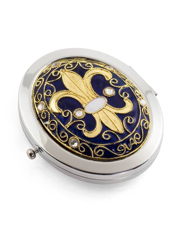 Cloisonne Fleur De Lis Oval Compact Mirror/Crystal Accent #2 for wholesale by Value Arts