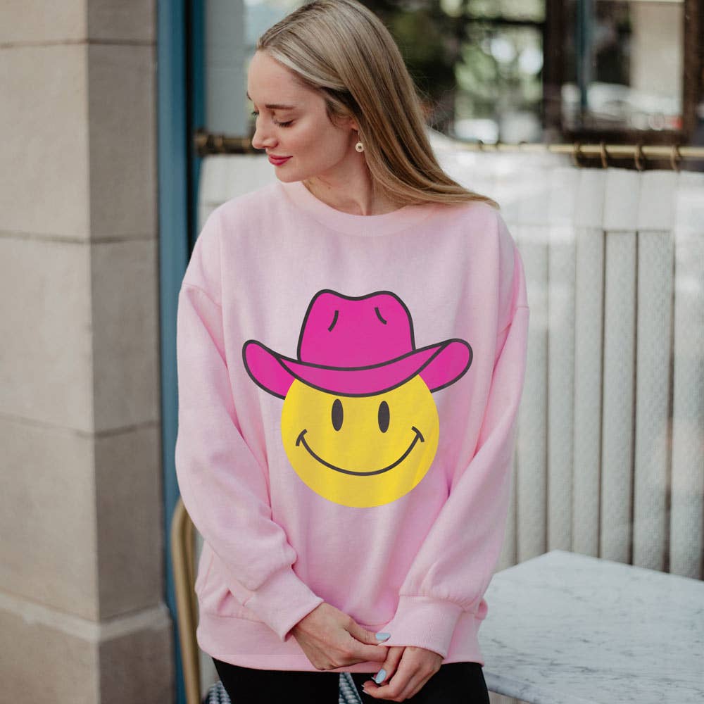 Katydid - Venta al por mayor Sudadera estampada - Mujer - Sudadera con cara feliz y sombrero vaquero rosa3