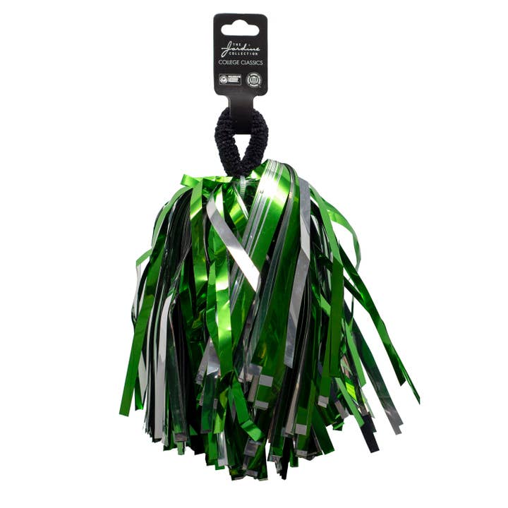 Green Silver Shimmer Hair and Wrist Pom Poms School Spirit for wholesale by KH Sports Fan