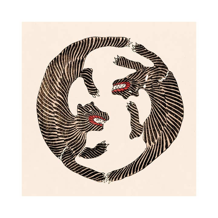 En cirkel af tigre, japansk træbloktryk for engroshandel hos Rock Paper Scissors Wall Art