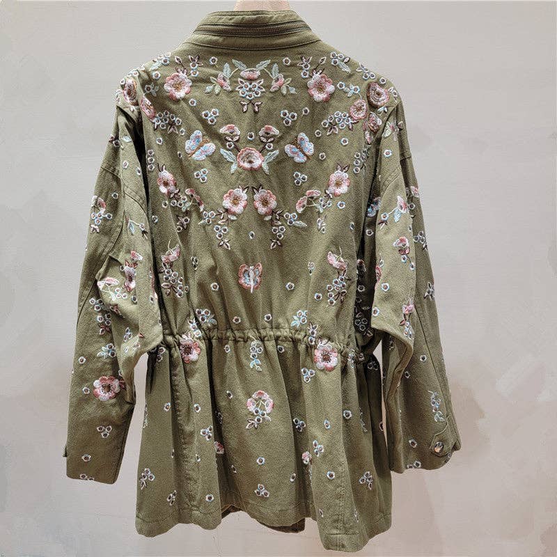 Sanyao Fashion – wholesale Jacket – Women's – M248 Hand-Embroidered Floral Retro Drawstring Work Jacket1