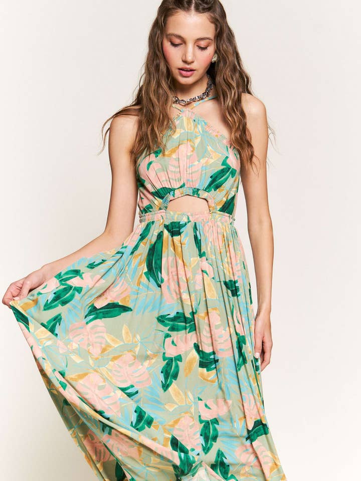 In the Beginning - Vente Robe – femme - Robe longue fleurie sauge/verte