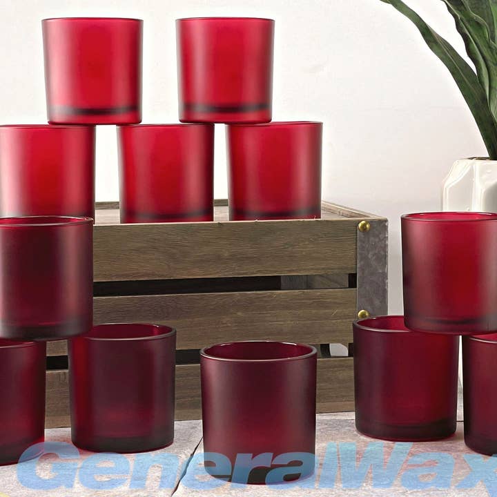 General Wax & Candle Company - Wholesale Candle Holder - 9.5 oz Monticiano Frosted Ruby - Candle Making Glass