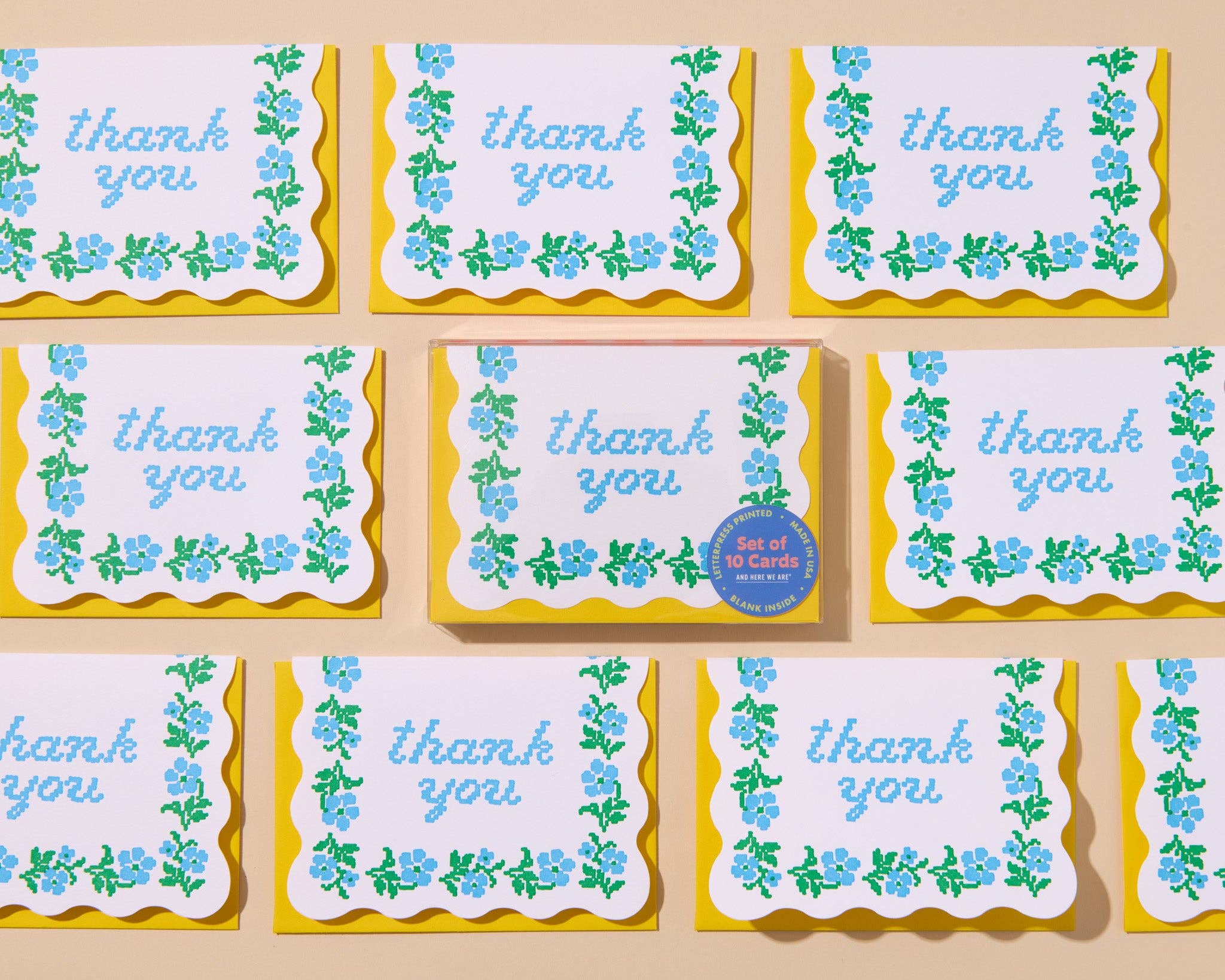 And Here We Are – wholesale Stationery/notecard set – Box Set—Letterpress Thank You Notecards—Floral Crossstitch2