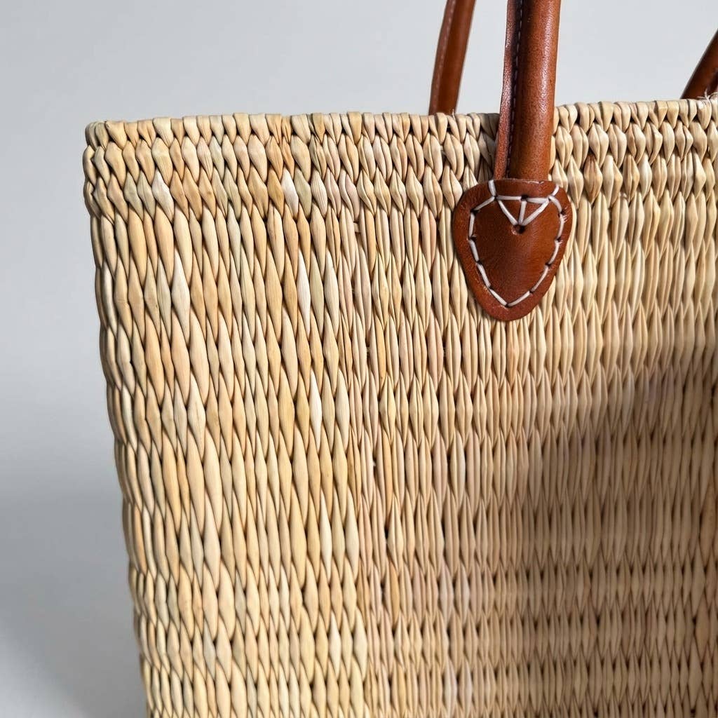 Melecraft - Wholesale Basket - Reed Market Basket Leather Handles - Natural Woven Tote Bag19