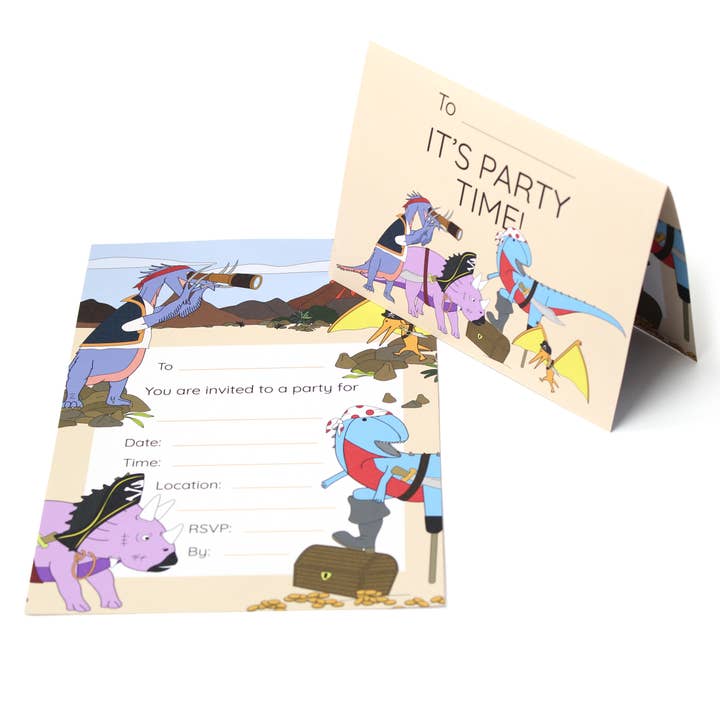 Pirate Dinosaur Invitation 10 Pack for wholesale by Dinosaurs Doing Stuff