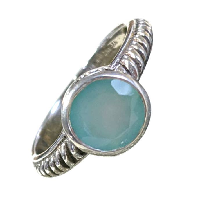 Bague en argent sterling avec calcédoine « Tracks to the Heart » pour la vente par Saraswati Imports