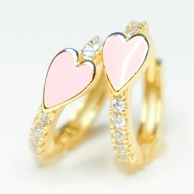 Pip & Co. - Vente Petits anneaux - Boucles d'oreilles Huggie Pink Heart Pave Huggie Bubblegum0