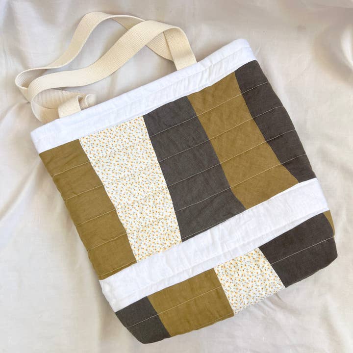 Quilted Linen Patchwork Tote Bag | Handmade | Upcycled for wholesale by Not I But We