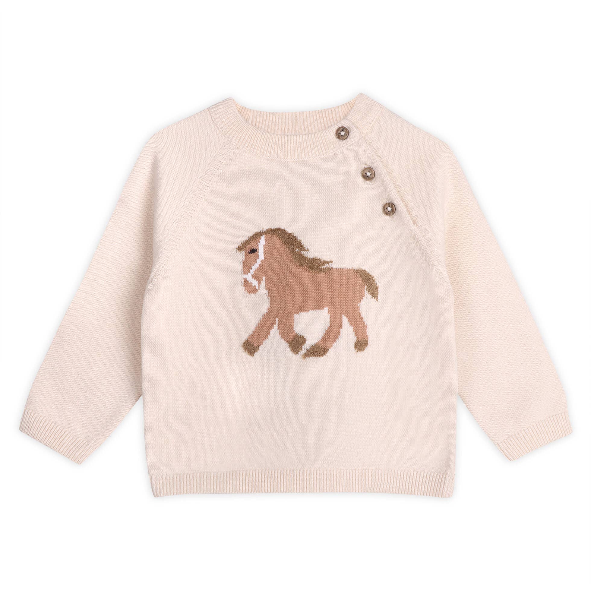 Natural Horse Jacquard Sweater Knit Baby Pullover (Organic Cotton) for wholesale on Faire0