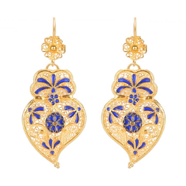 Boucles d’Oreilles Cœur de Viana en Argent Plaqué Or pour la vente par PORTUGAL JEWELS