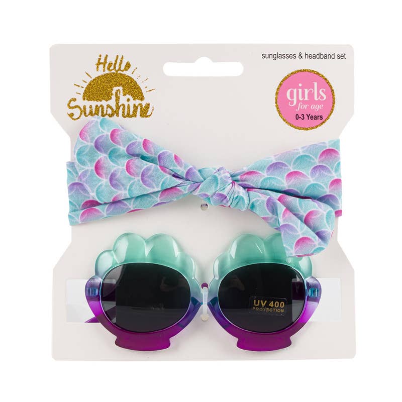 Deluxe Import Trading - Wholesale Sunglasses/Eyewear - Baby - Sunglasses & Headband - Girls Age 0-3 Years - Teal & Purple0