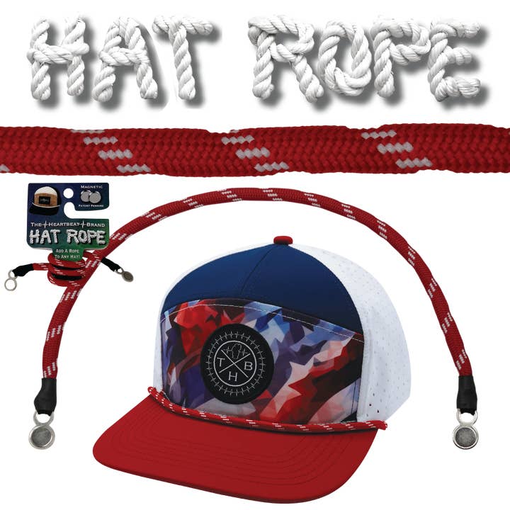 Hat Rope - Red / White - Dash (Case Of 10 Ropes) for wholesale by The Heartbeat Brand