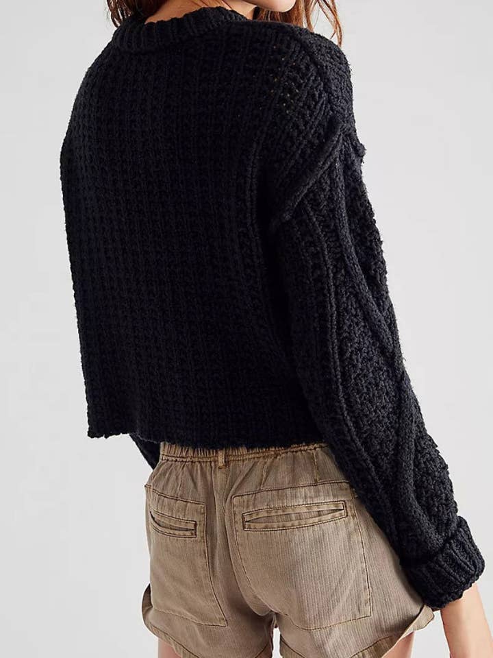 NINEXIS - Wholesale Knit Sweater - Women's - CWOSWL5883_CREW-NECK CROP LONG SLEEVED SWEATER SHORT