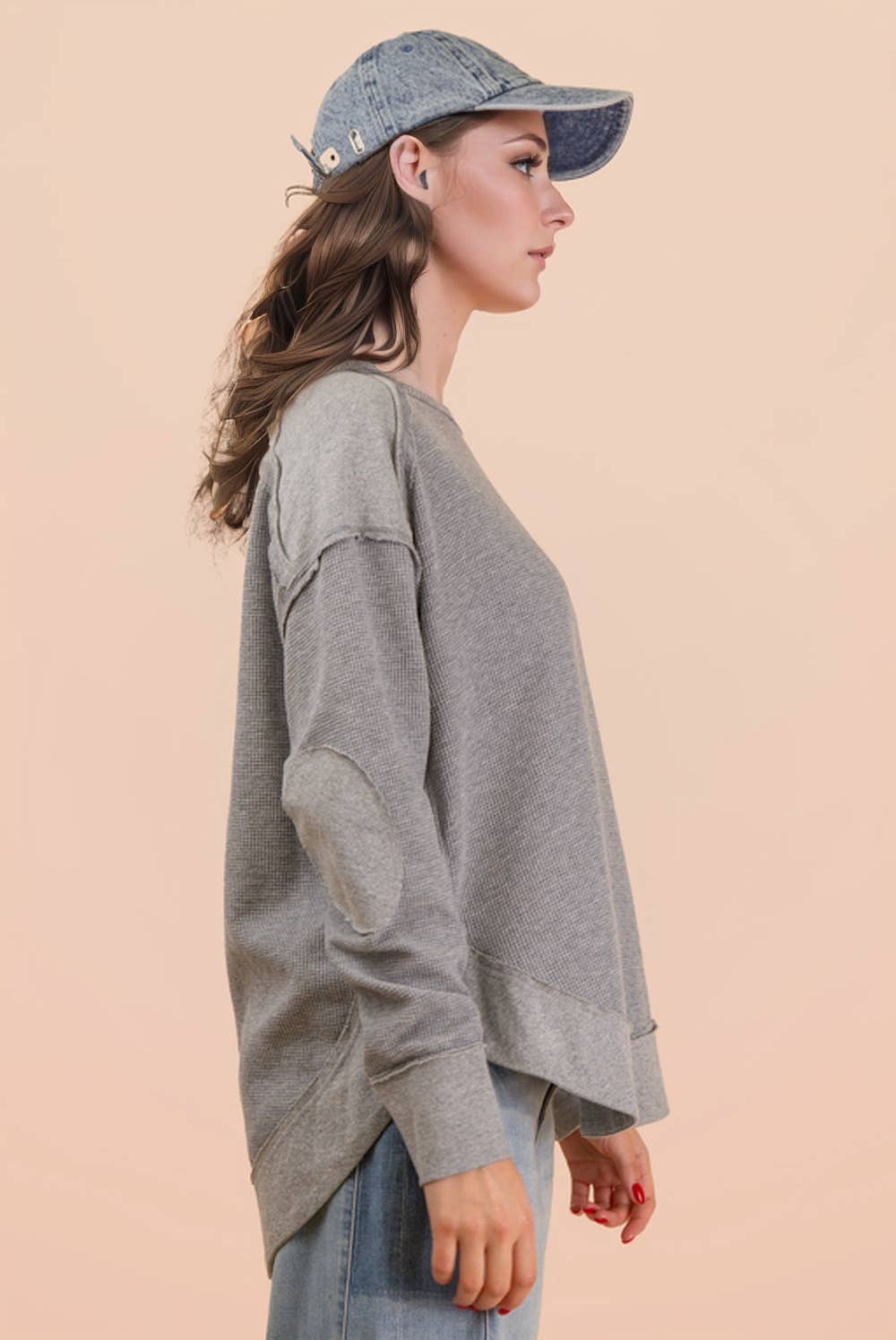 VERY J - Wholesale Knit Top - Women's - NT12234-Mineral Washed Elbow Patch Contrast Knit Top20