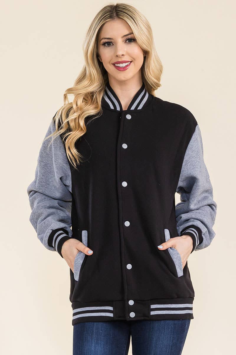 WEIV - Wholesale Varsity/Baseball Jacket - Women's - Boyfriend Fleece Varsity Jacket1