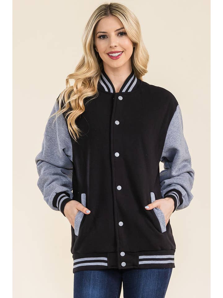 WEIV - Wholesale Varsity/Baseball Jacket - Women's - Boyfriend Fleece Varsity Jacket1