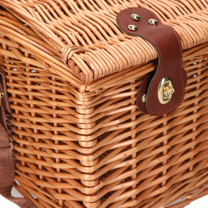 Natural Bombé Wicker Picnic Basket with Shoulder Strap Rectangular for wholesale on Faire