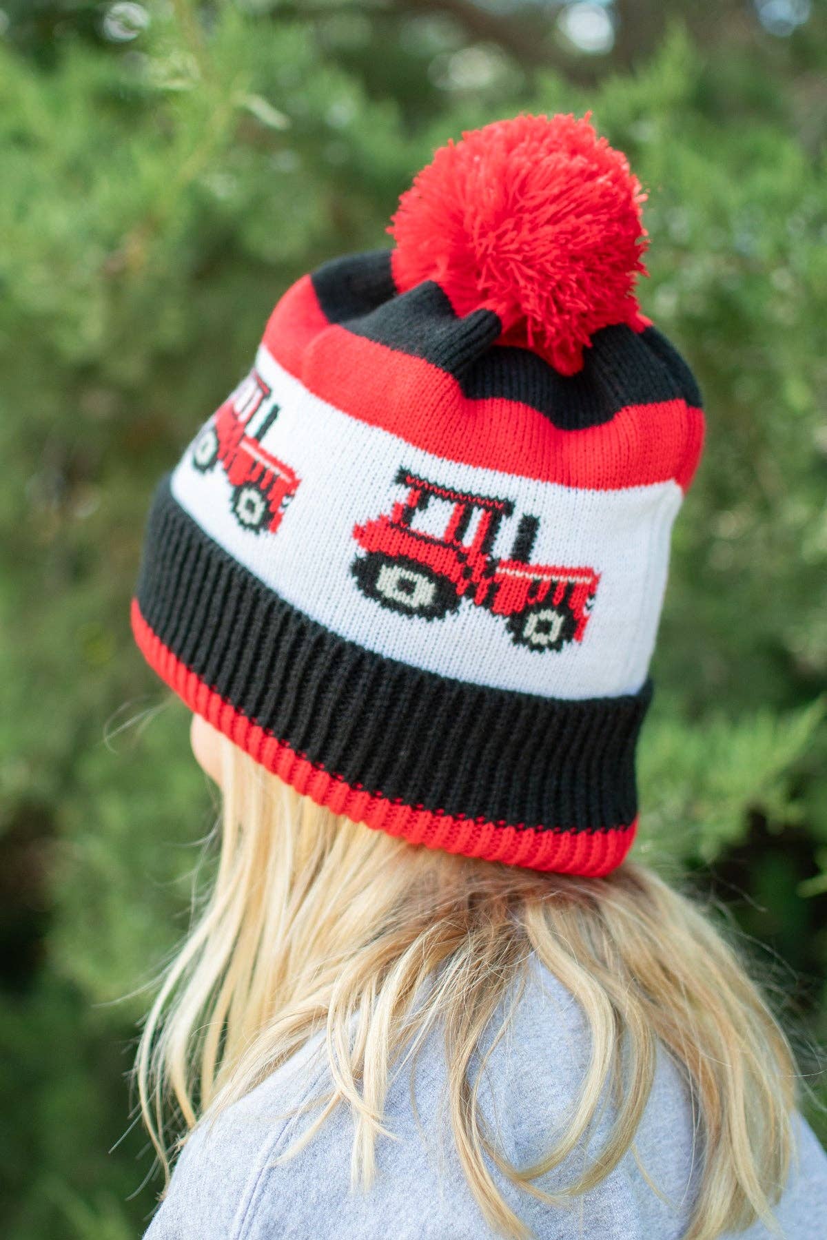 American Farm Company - Wholesale Beanie - Kids - Red Tractor Knit Pom Beanie - Youth6