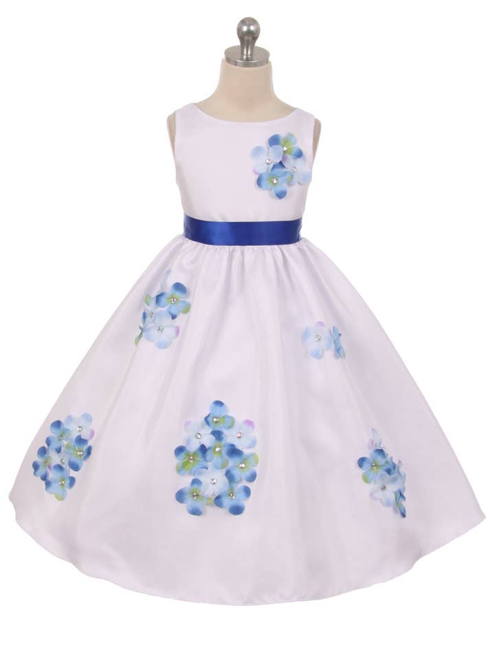 Shantung Girls Dress Decorated with Flower Petals for wholesale by Kid's Dream