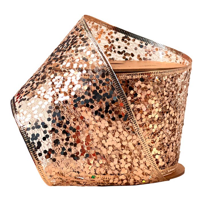 3" Sequin Wired Ribbon | Rose Gold | 10 Yard Roll for wholesale by LA Ribbons Wholesale