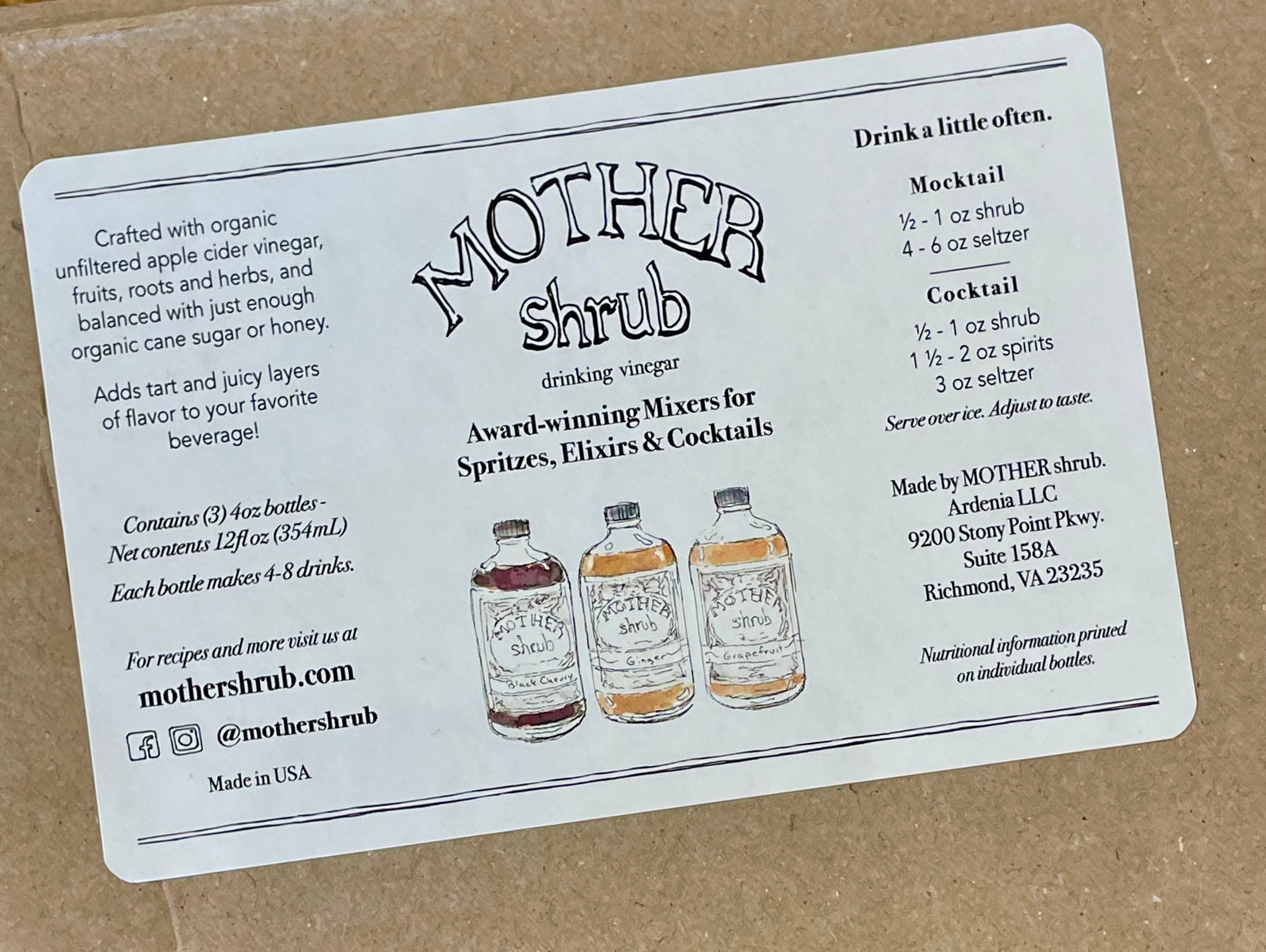 MOTHER shrub - Vente Mélange/sirop pour cocktails - MOTHER shrub Coffret Trio 4 oz de mélangeurs sans alcool1