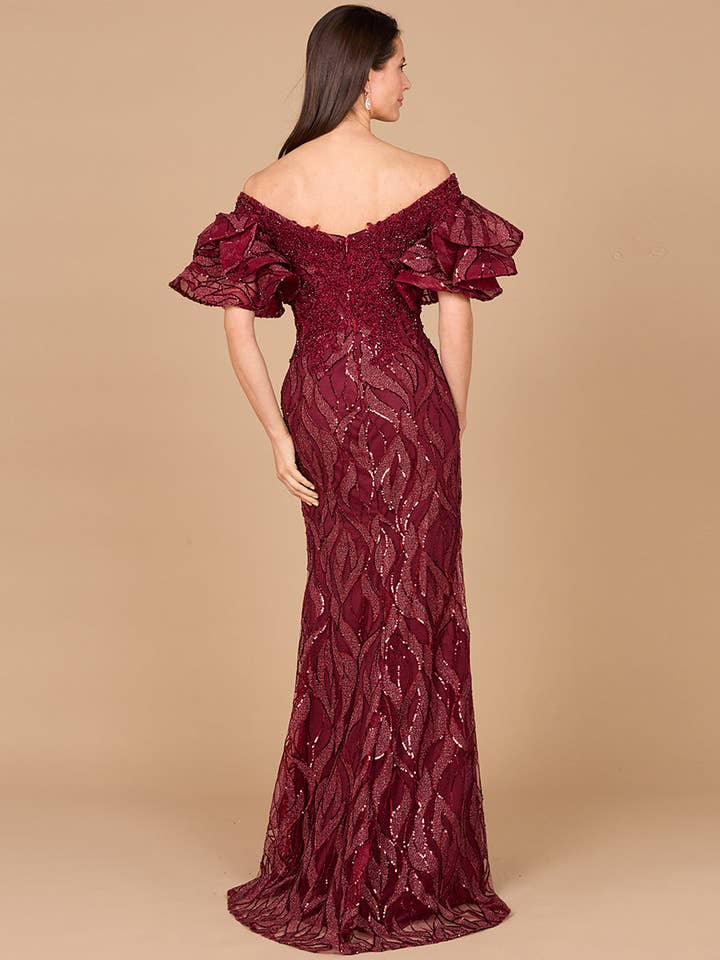 Lara New York - Wholesale Gown - Women's - Off Shoulder Mermaid Beaded Gown with Tiered Sleeves7
