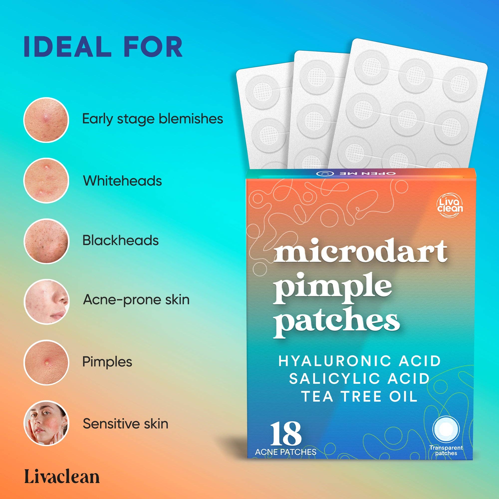 Livaclean - Vente Patch contre l'acné/hydrocolloïde - Patchs anti-boutons à micro-aiguilles 18 ct Patch hydrocolloïde Traitement des imperfections2