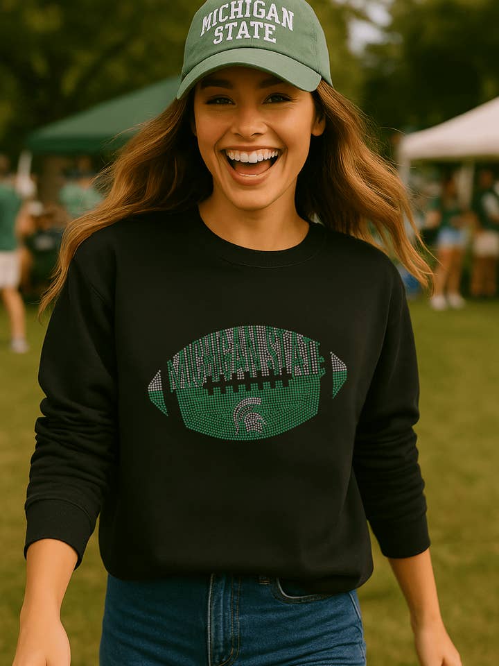 Sudadera con licencia para el día del partido, cuello redondo negro, fútbol de Michigan State para venta al por mayor de Moving Forward Designs