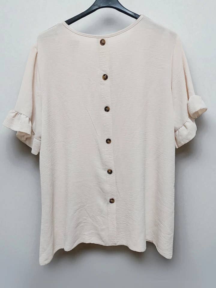 Miss Bold - Vente Chemisier – femme - Haut à manches courtes à volants avec détail de boutons au dos et col rond