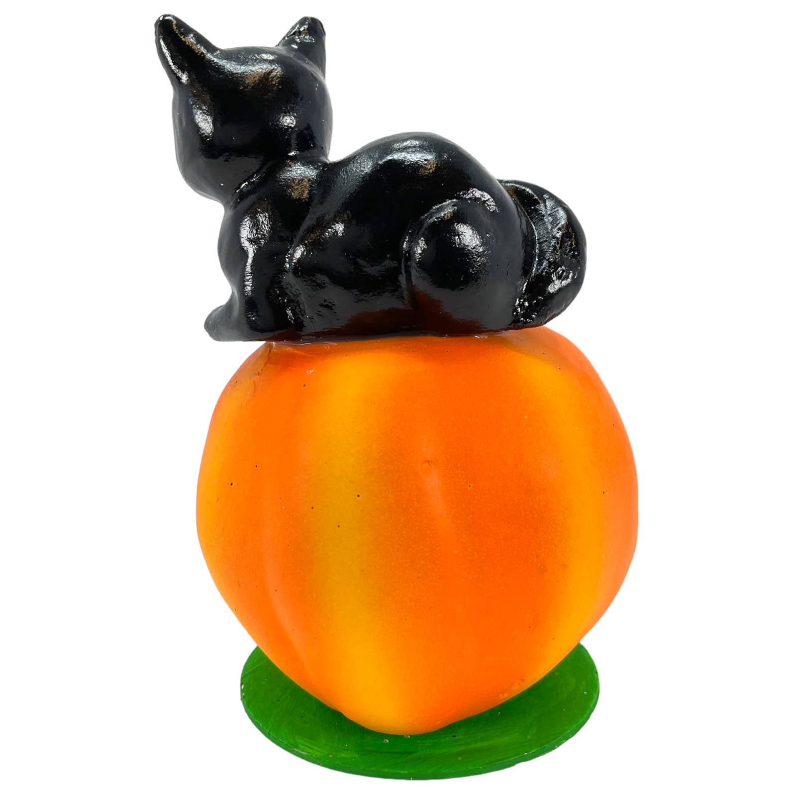 Pinnacle Peak Trading - Wholesale Decorative Figurine - Ino Schaller Black Cat Sitting on Pumpkin German Paper Mache2