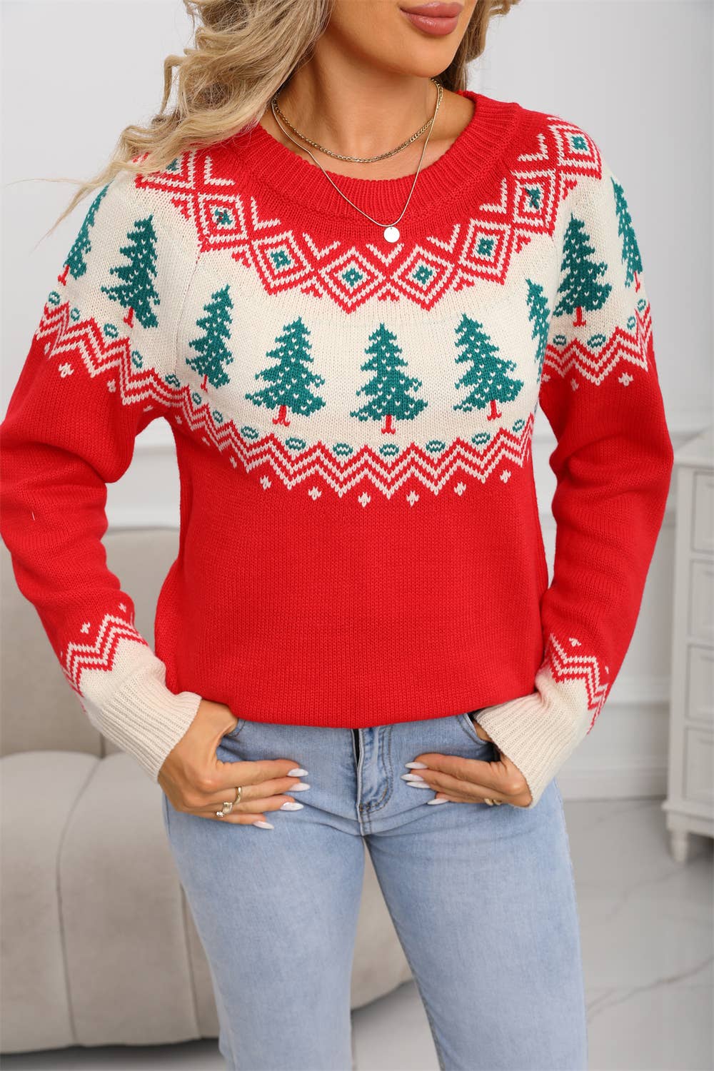 RED Loose long-sleeved knitted Christmas sweater for wholesale on Faire1