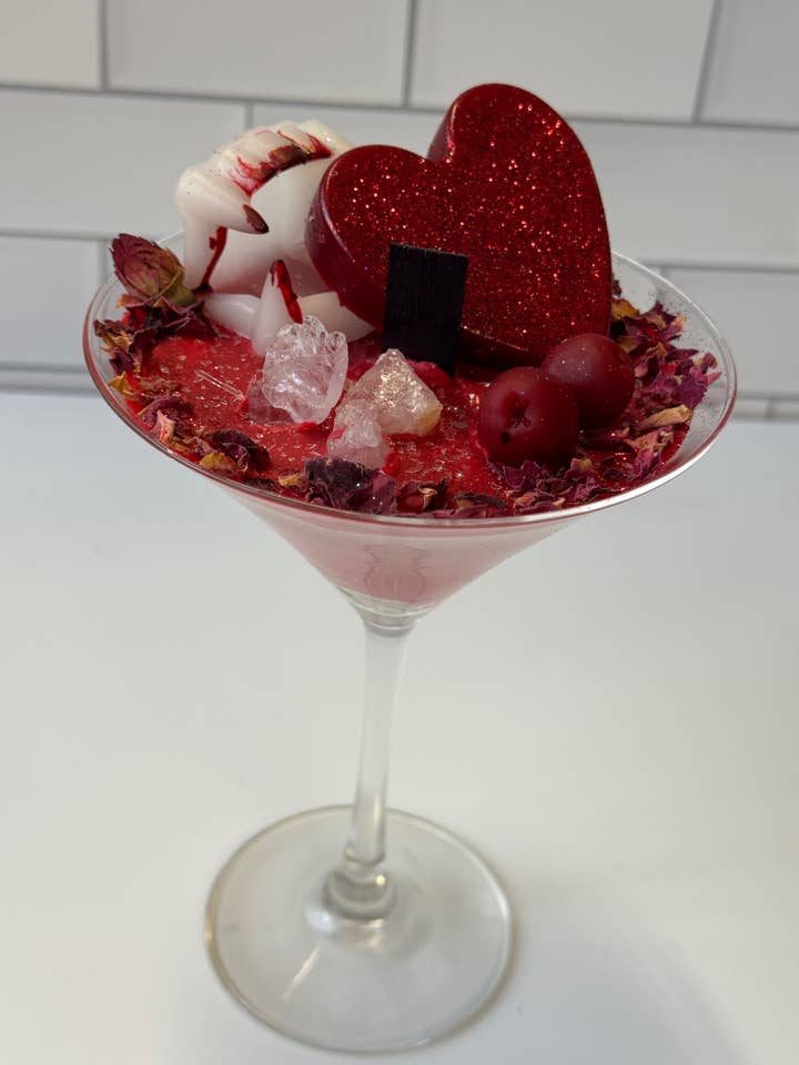 Soy Candle Martini- BLOODTINI for wholesale by Honeycat Cosmetics