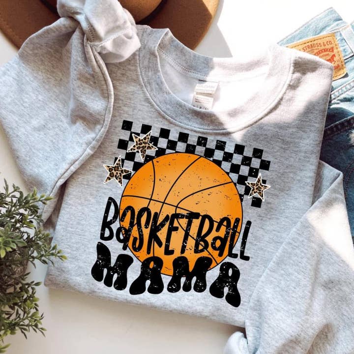 Basketball Mama Leopard Stars Sweatshirt - Ash - Read Description for wholesale by Cypress Slough Outfitters