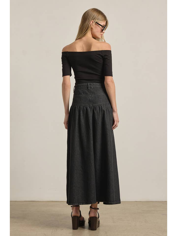 Waist Black Denim Maxi Skirt - RS1062 for wholesale on Faire6