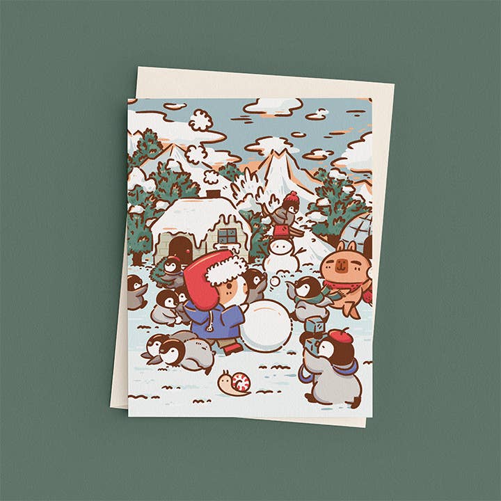 Bubu and Moonch A2 Card "Penguin Holiday" for wholesale by Noristudio