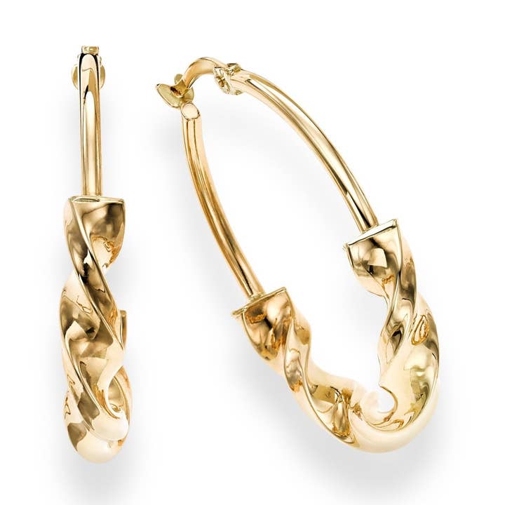 14kt Gold Yellow Finish 4.5x23.5mm Shiny Round Hoop Wheat Earring with Hinged Clasp for wholesale by The Diamond Deal