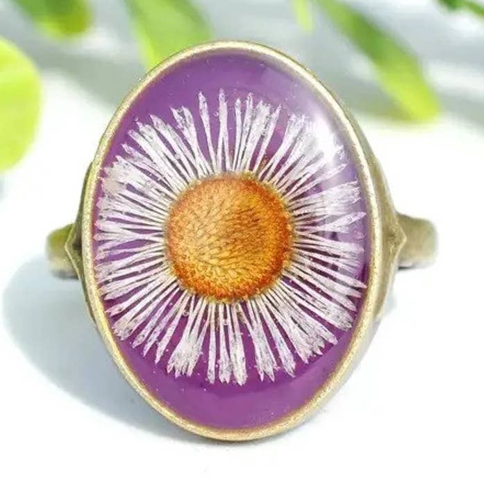 Pressed Flower Oval Ring for wholesale by My Beverly Jewelry