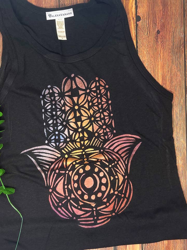 Tanque de bambu para homem pintado à mão Hamsa por atacado de Third Wolf Designs