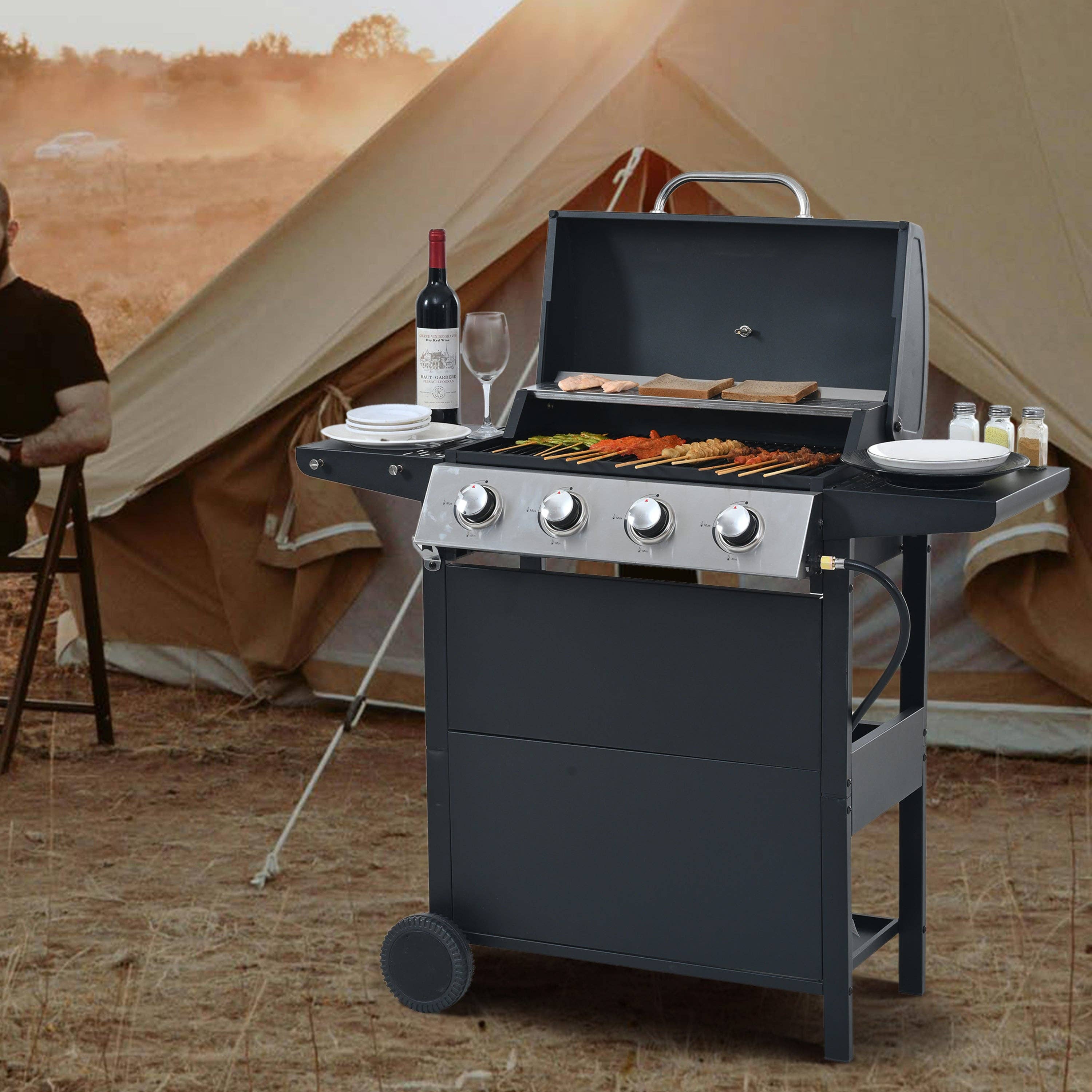 39F Inc. - Vente Outil de gril pour l'extérieur - Gril à propane à 4 brûleurs - 34 000 BTU en acier inoxydable5