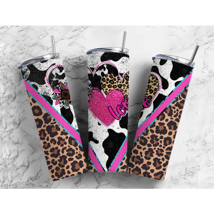 Love Heart Cow Tumbler for wholesale by Charm Boutique & Designs