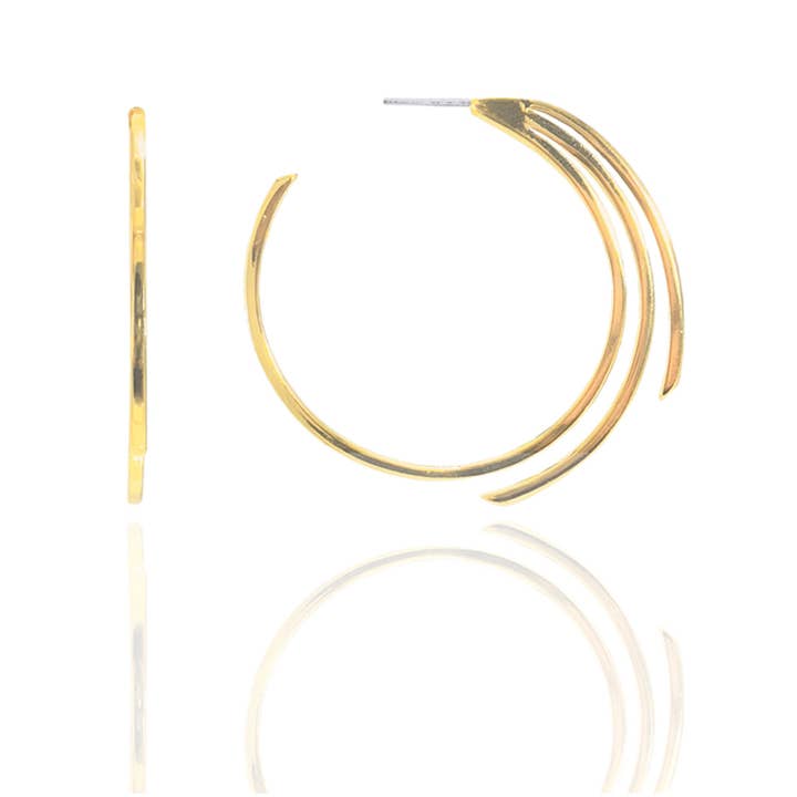 14k Gold Plated Brass Damiana Shooting Star Hoop With Sterling Silver Post for wholesale by Syd and Pia NYC, LLC