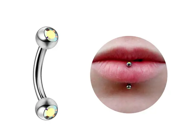 Bodytrend - Wholesale Lip Ring - TITANIUM-Lip Stud Vertical Labret Piercing with CZ Gem Ball11