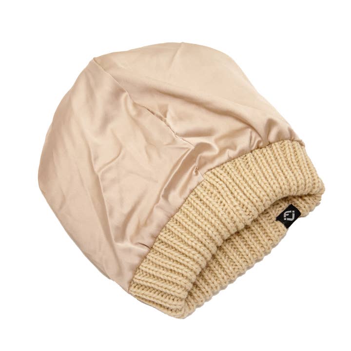 Funky Junque - Wholesale Beanie - Women's - FJ Satin Lined Solid Ribbed Beanie - Beige4