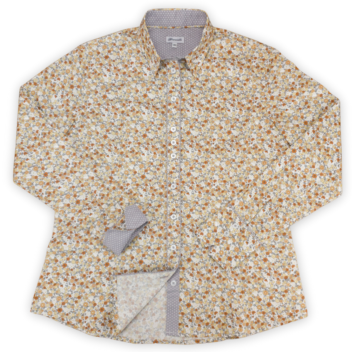 Salamander Shirts Ltd - Vente Chemise – femme - Chemisier fleuri pour femmes Grenouille beige, crème et gris2