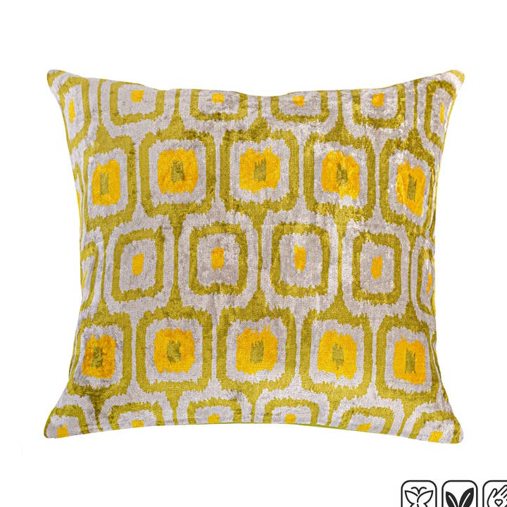 Traditionel IKAT Velvet Pudebetræk med Grøn & Gul for engroshandel hos OyzShop