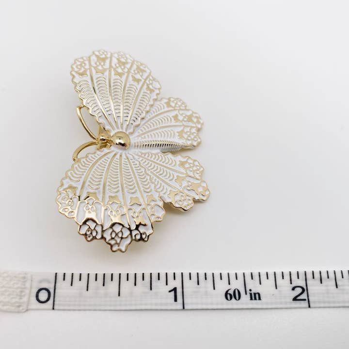 Mio Queena - Wholesale Brooch - Vintage Enamel White Butterfly 14K Gold Plated Brooch4